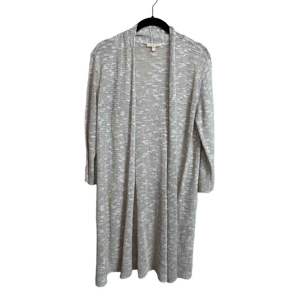 Eileen Fisher Cardigan M Gray Minimalist Coastal Linen Blend Longline Duster